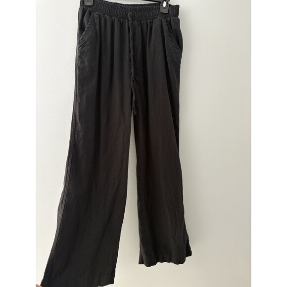 Briggs Linen Blend Wide Leg Pants Size M Black Beachy Lagenlook Boho Festival - Picture 1 of 16